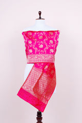 Magenta Pink Handwoven Banarasi Silk Dupatta At Chinaya Banaras