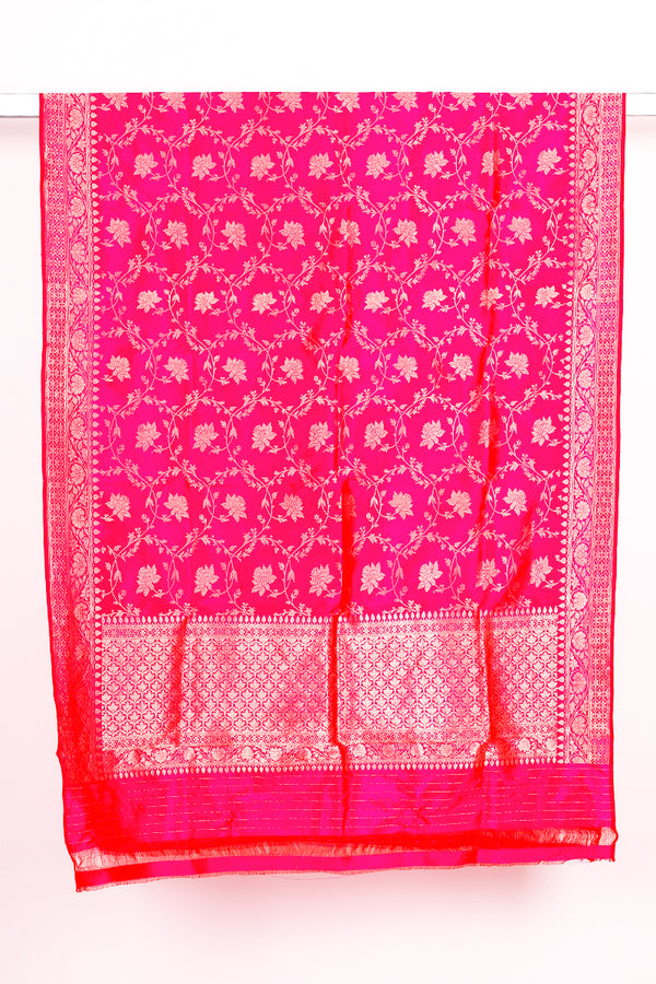 Magenta Pink Handwoven Banarasi Silk Dupatta - Chinaya Banaras