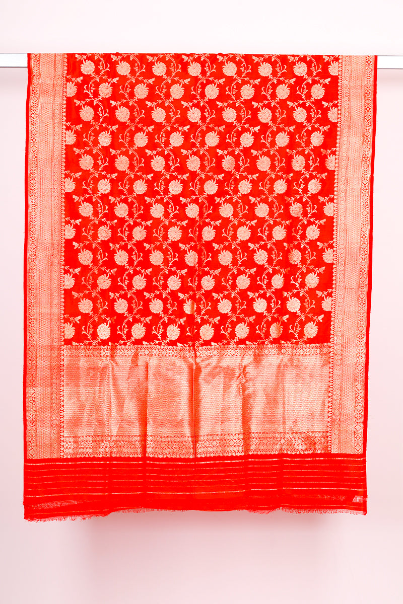 Rust Red Handwoven Banarasi Silk Dupatta - Chinaya Banaras