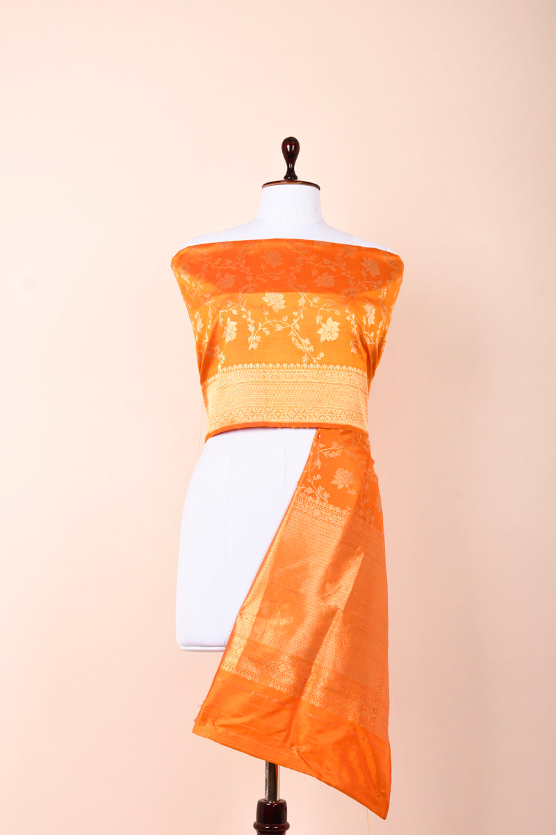 Amber Yellow Handwoven Banarasi Silk Dupatta  At Chinaya Banaras 
