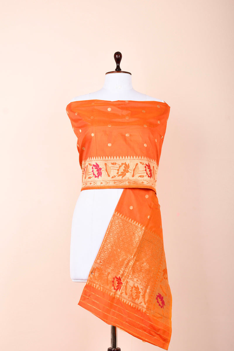 Tangerine Orange Paithani Banarasi Silk Dupatta By Chinaya Banaras 
