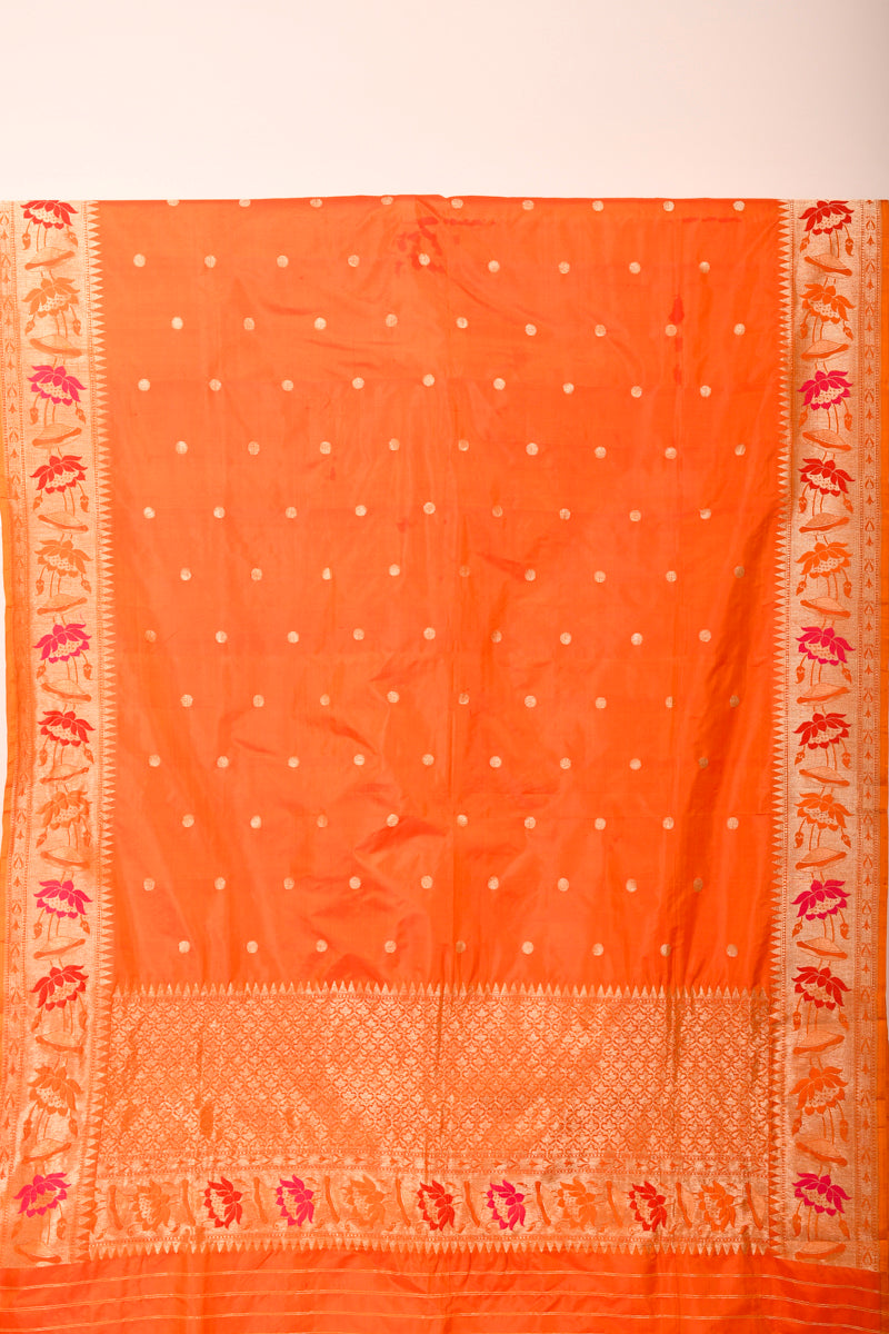 Tangerine Orange Paithani Banarasi Silk Dupatta