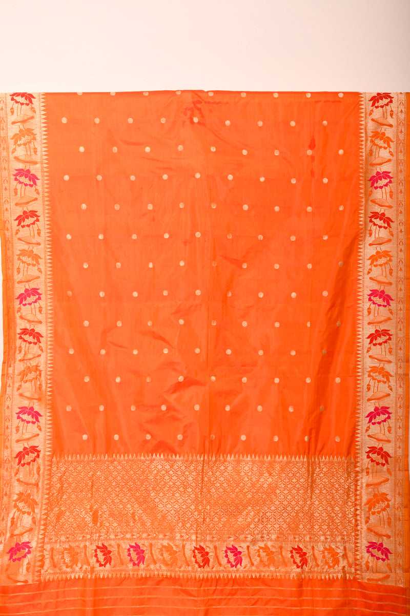 Tangerine Orange Paithani Banarasi Silk Dupatta