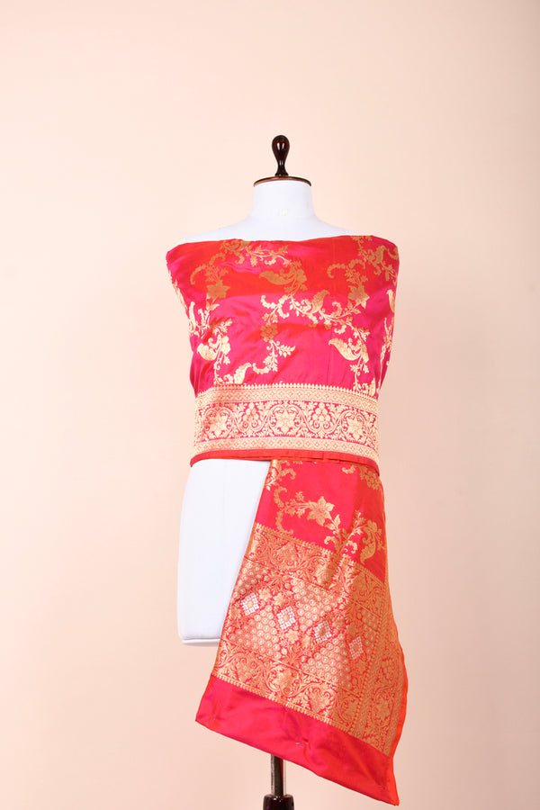Rani Pink Handwoven Banarasi Silk Dupatta By Chinaya  Banaras