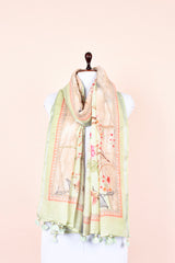  Green Floral Digital Printed Linen Dupatta At Chinaya Banaras