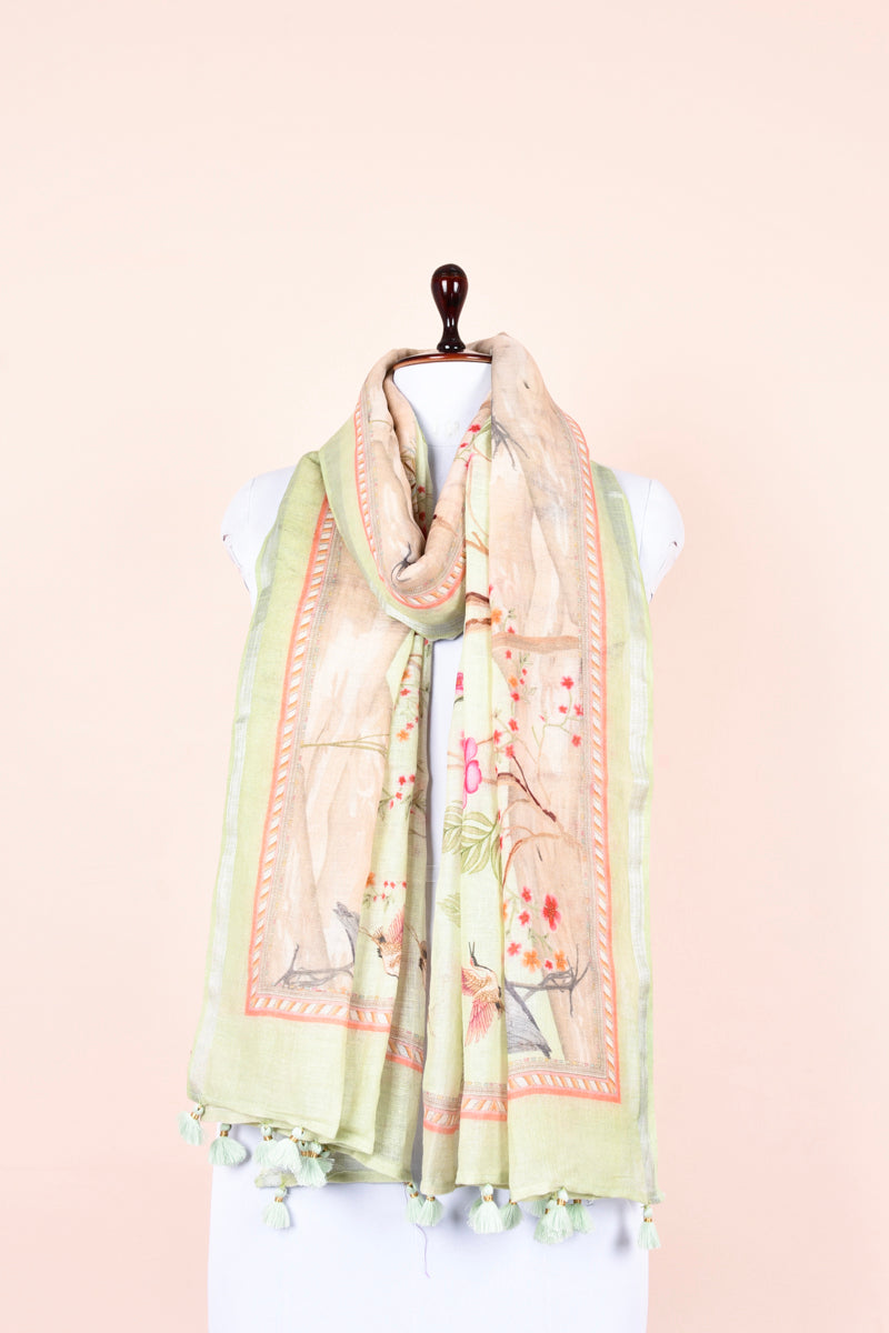 Dupatta, green Dupatta​, Pichwai Dupatta, Dupatta for women, Printed Dupatta, Linen Dupatta​
