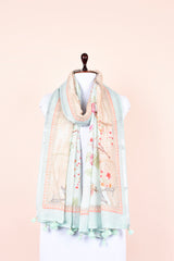 Powder Blue Floral Digital Printed Linen Dupatta By Chinaya Banaras 