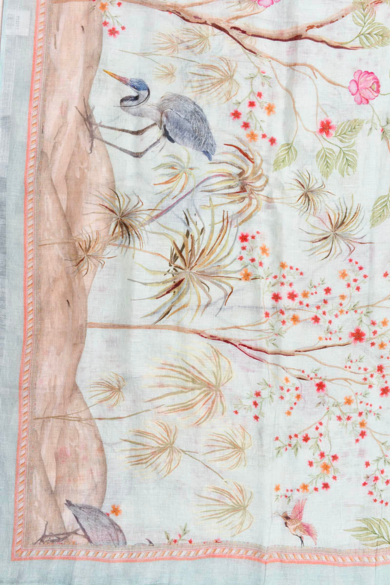 Powder Blue Floral Digital Printed Linen Dupatta