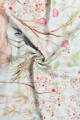 Powder Blue Floral Digital Printed Linen Dupatta