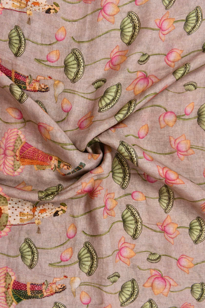 Rust Mauve Pichwai Digital Printed Linen Dupatta