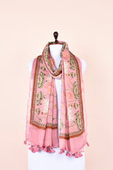 Rose Pink Pichwai Digital Printed Linen Dupatta  By  Chinaya banaras 
