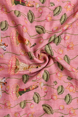 Rose Pink Pichwai Digital Printed Linen Dupatta