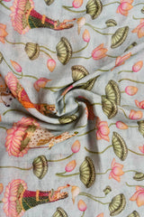 Light Blue Pichwai Digital Printed Linen Dupatta