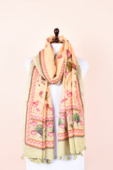 Pastel  Orange Pichwai Digital Printed Linen Dupatta  At Chinaya Banaras