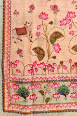 Pastel  Orange Pichwai Digital Printed Linen Dupatta