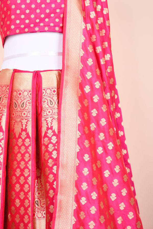 Rose Pink Handwoven Banarasi Silk Lehenga Set