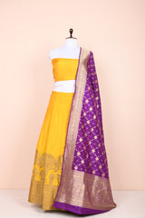 Draped Beautifully Sunflower Yellow Handwoven Chiniya Silk Lehenga Set By Chinaya Banaras