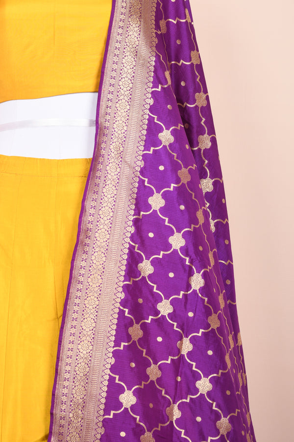 Sunflower Yellow Handwoven Chiniya Silk Lehenga Set - Chinaya Banaras