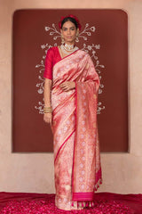 Rosegold Gleam Pink Kadhwa Weave Banarasi Silk Saree