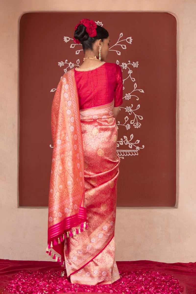 Rosegold Gleam Pink Kadhwa Weave Banarasi Silk Saree