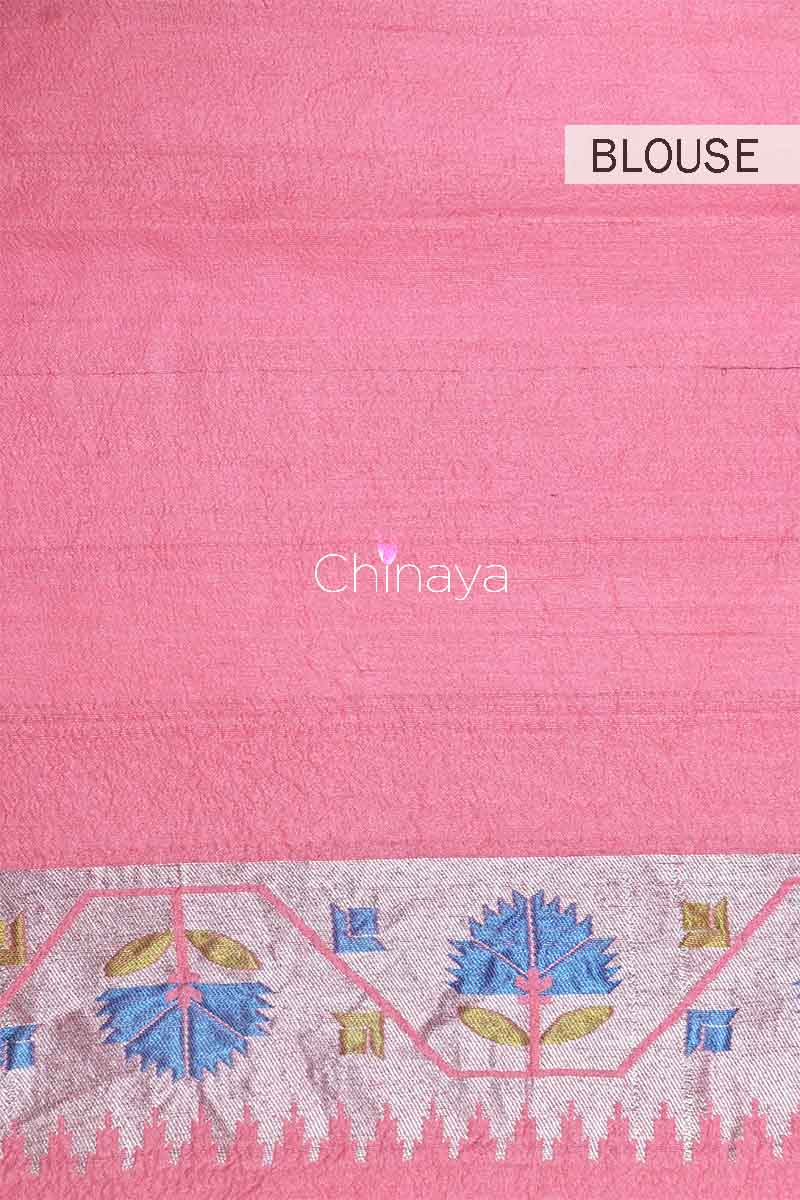 Rose Pink Woven Tussar Georgette Silk Saree