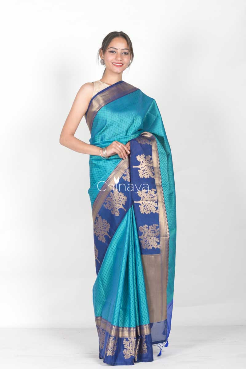 Sky Blue Woven Banarasi Kora Tanchoi Saree  By Chinaya Banaras