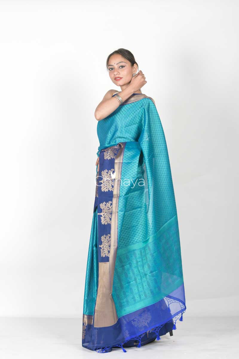 Sky Blue Woven Banarasi Kora Tanchoi Saree