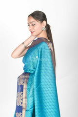 Sky Blue Woven Banarasi Kora Tanchoi Saree
