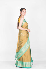 Olive Green Woven Banarasi Kora Saree