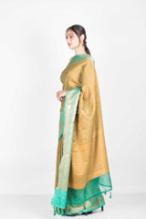 Olive Green Woven Banarasi Kora Saree