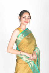 Olive Green Woven Banarasi Kora Saree