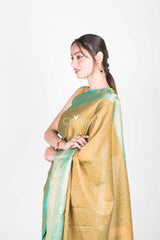 Olive Green Woven Banarasi Kora Saree