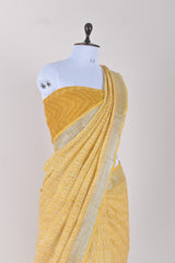 Mustard Yellow Block Printed Linen Saree