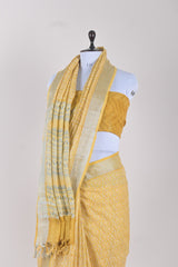 Mustard Yellow Block Printed Linen Saree