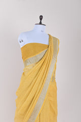 Sunflower Yellow Block Printed Linen  Saree