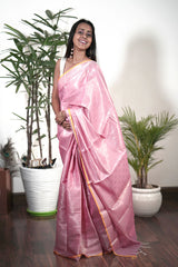 Pink Woven Banarasi Cotton Saree by Chinaya Banaras