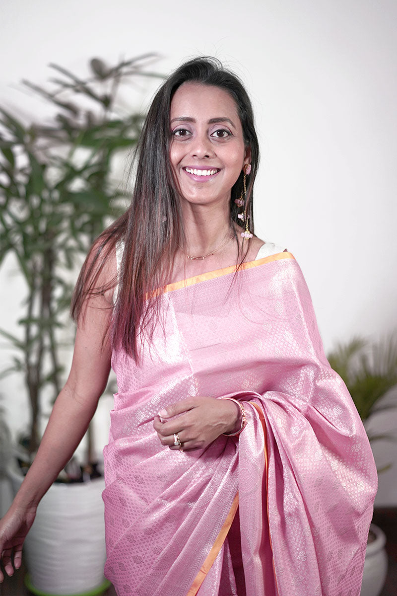 Pink Woven Banarasi Cotton Saree by Chinaya Banaras