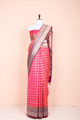 Draped Beautifully Cerise Pink Handwoven Banarasi Silk Saree By Chinaya Banaras