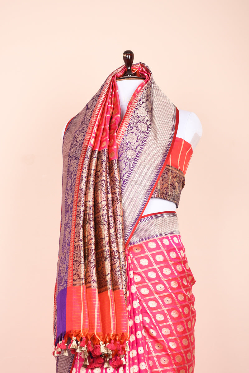 Cerise Pink Handwoven Banarasi Silk Saree