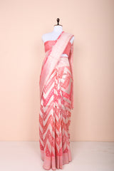 Draped Beautifully French Pink Rangkat  Zig Zag Woven Banarasi Organza Silk Saree By Chinaya Banaras