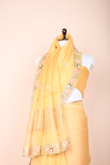 Light Yellow Embellished Organza Silk Saree