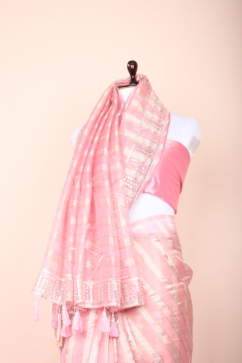 Blush Pink Embellished Tissue Silk Saree
