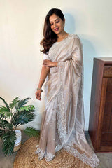 Indian Women Draped Beautifully Caramel Delight Embellished Tissue Silk Saree