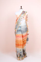 Draped Beautifully Peach & Grey Embellished Organza Silk Saree By CHinaya Banaras 