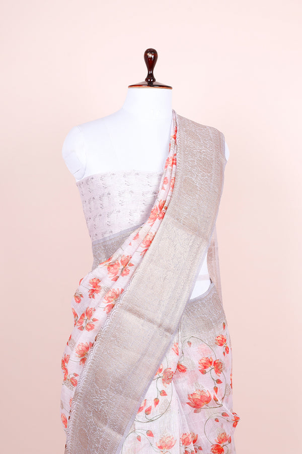 Periwinkle Pichwai Printed Linen Saree