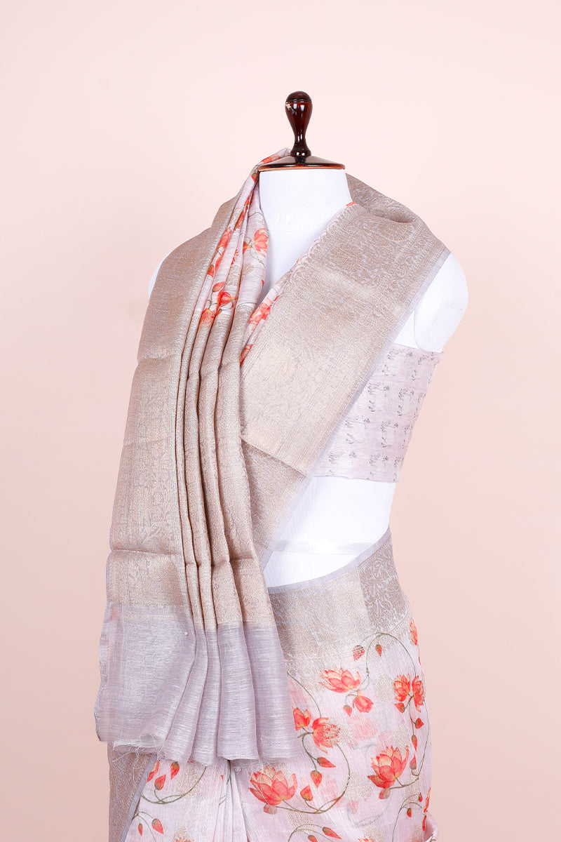 Periwinkle Pichwai Printed Linen Saree