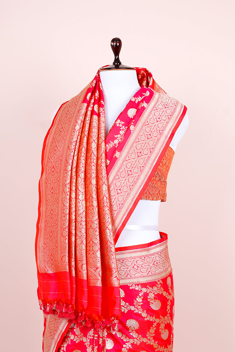 Shimmery Pink Handwoven Banarasi Silk Saree