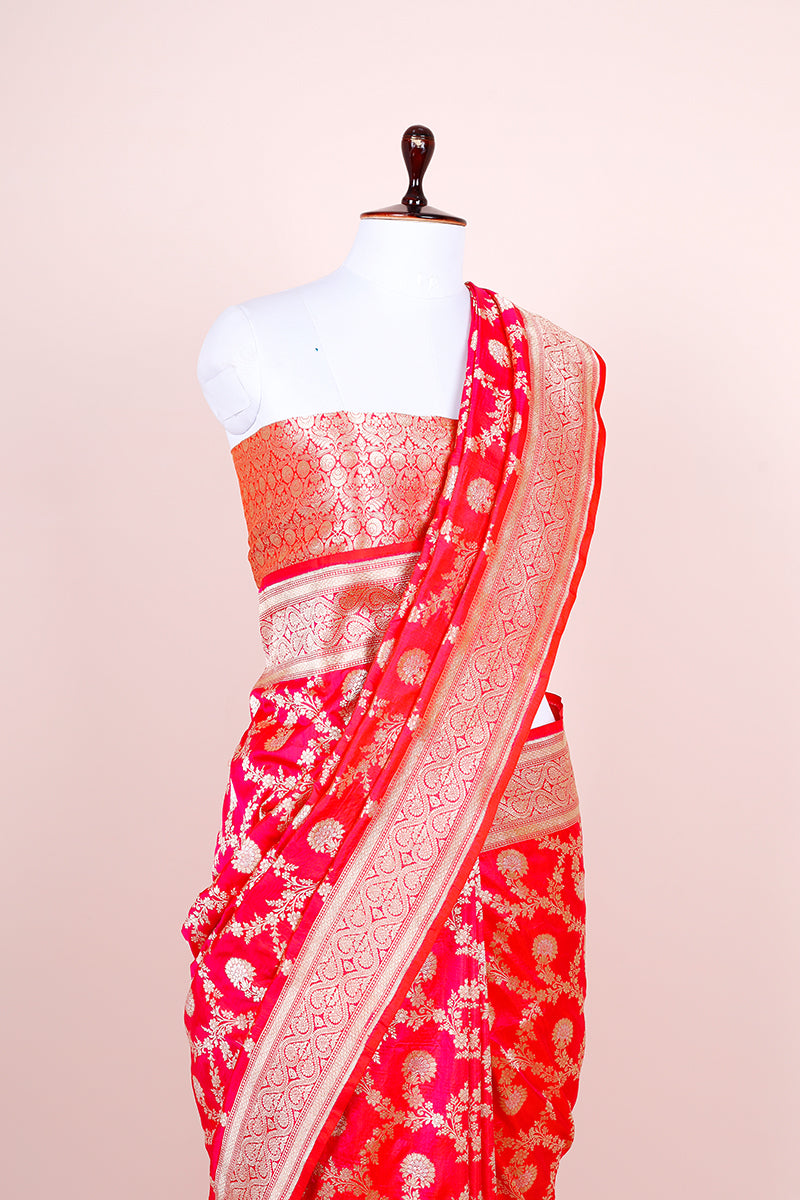 Shimmery Pink Handwoven Banarasi Silk Saree