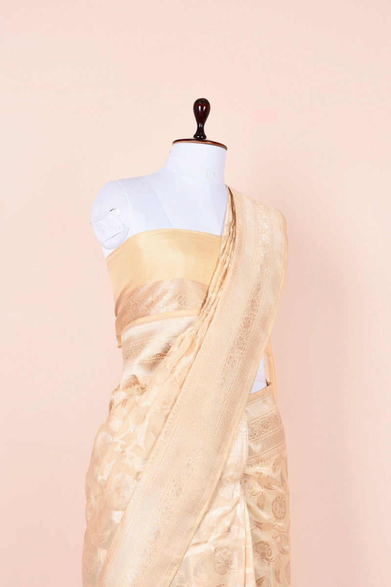 Off White Handwoven Banarasi Silk Saree at Chinaya banaras