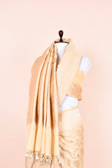 Off White Handwoven Banarasi Silk Saree at Chinaya banaras